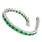 Vintage  Minor oil Emerald Platinum Engraved Line Bracelet 