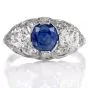 Vintage Kashmir Sapphire Diamond Platinum Three Stone Engagement Ring|DoverJewelry|