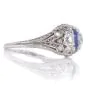 Vintage Kashmir Sapphire Diamond Platinum Three Stone Engagement Ring|DoverJewelry|