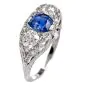 Vintage Kashmir Sapphire Diamond Platinum Three Stone Engagement Ring|DoverJewelry|