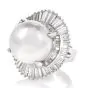 Estate South-Sea Pearl Platinum baguette diamond cocktail Ring