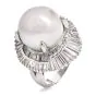 Estate South-Sea Pearl Platinum baguette diamond cocktail Ring