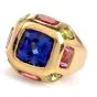Estate Tanzanite Tourmaline 18K Gold Dome Cushion Edged Statement Ring