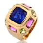 Estate Tanzanite Tourmaline 18K Gold Dome Cushion Edged Statement Ring