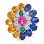 Estate Sapphire 8.70cts Diamond Platinum 18K Gold Floral Cluster Cocktail Ring|Dover Jewelry|
