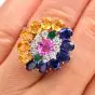 Estate Sapphire 8.70cts Diamond Platinum 18K Gold Floral Cluster Cocktail Ring|Dover Jewelry|