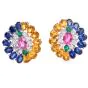 Sapphire Diamond Emerald Platinum 18K Gold Floral Cluster Statement Earrings|Dover Jewelry|