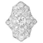 Antique Art Deco Old European Cut Diamond Platinum Navette Ring 