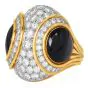 18K Gold Platinum Black Jade & Diamond Dome Cocktail Ring 