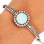 Antique Victorian Opal Diamond 14K Gold Halo Bangle Bracelet  