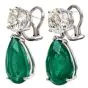 Stunning 4.69 ct Diamond Genuine Emerald 18K White Gold Clip Dangle Drop Earrings
