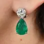 18.13cts Diamond & Emerald 18K White Gold Clip Dangle Drop Earrings