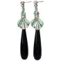 Vintage Diamond Emerald Onyx Platinum Ribbon Long Drop Dangle Earrings