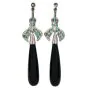 Vintage Diamond Emerald Onyx Platinum Ribbon Long Drop Dangle Earrings