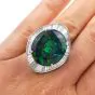 Estate GIA Black Opal Diamond Platinum Cocktail Ballerina Ring