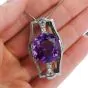 Antique Cushion Amethyst Diamond Platinum Brooch Pin