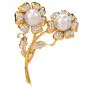 Estate Diamond Pearl 18K Gold Double Flower Pin Brooch