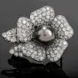 Designer Craig Drake Diamond Pearl 18K Gold Flower Brooch Pin