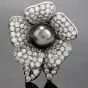 Designer Craig Drake Diamond Pearl 18K Gold Flower Brooch Pin