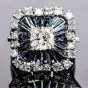 Vintage Diamond Sapphire Square Pinwheel Platinum Cocktail Ring 