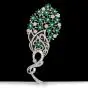 Large Peacock Emerald Diamond 18K Gold Floral Spray Brooch 17.85 carats