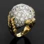 Vintage Diamond Platinum Yellow Gold Bombe Cocktail Ring 