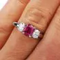 Certified GIA Burma Ruby Diamond Platinum Three Stone Engagement Ring