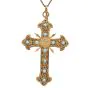 Antique Turquoise 22K Gold Unique Fleur de Lis Large Cross Pendant 
