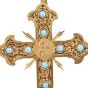 Antique Turquoise 22K Gold Unique Fleur de Lis Large Cross Pendant 
