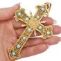Antique Turquoise 22K Gold Unique Fleur de Lis Large Cross Pendant 
