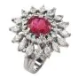 Estate GIA Ruby 3.65ct Diamond Platinum Floral Cocktail Ring