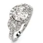 GIA 1.72ct Round Diamond 18K Gold 3 Stone Halo Engagement Ring