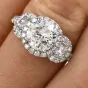 GIA 1.72ct Round Diamond 18K Gold 3 Stone Halo Engagement Ring