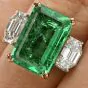  GIA Emerald Diamond 3 Stone Platinum Engagement Cocktail Ring