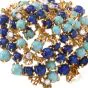 Vintage Lapis Persian Turquoise 18k Yellow Gold Nugget Brooch Pin