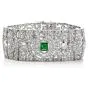 Art Deco Diamond Emerald Platinum Wide Filigree Bracelet-Dover Jewelry