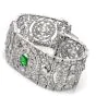 Art Deco Diamond Emerald Platinum Wide Filigree Bracelet-Dover Jewelry