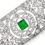 Vintage Art Deco European Diamond Emerald Platinum Wide Filigree Bracelet 