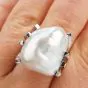 Estate Large Baroque White Pearl Platinum  Cocktail Ring