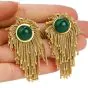 Vintage 18k Gold Tassel Green Onyx Clipon Earrings