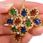 Vintage 1.20cttw Diamond 18k Gold Encrusted Enamel Brooch Pin l Dover Jewelry