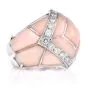 Estate Diamond Pink Coral 18K Gold Inlay Cocktail Ring