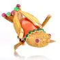 Vintage Coral 18K Gold Emerald Ruby Bird Brooch Pin