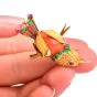 Vintage Coral 18K Gold Emerald Ruby Bird Brooch Pin