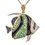 Multi Gem Tsavorite Onyx diamond Fish Pin Pendant