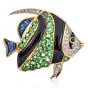 Multi Gem Tsavorite Onyx diamond Fish Pin Pendant