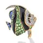 Multi Gem Tsavorite Onyx diamond Fish Pin Pendant
