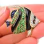 Multi Gem Tsavorite Onyx diamond Fish Pin Pendant