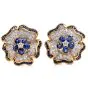 Vintage Diamond Sapphire 18K Gold Flower Motif Earrings