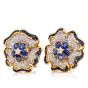 Vintage Diamond Sapphire 18K Gold Flower Motif Earrings